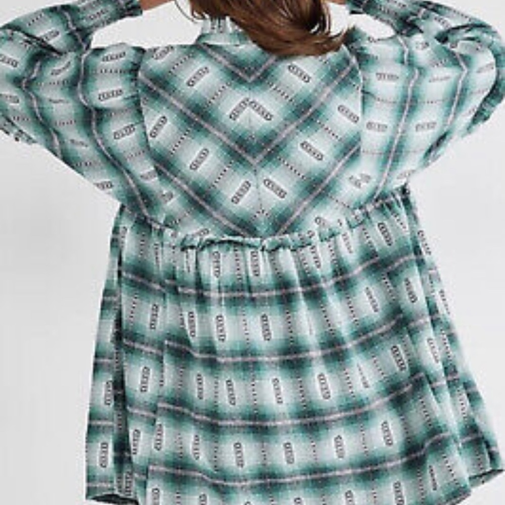 Free People Redwood Flannel Mini Dress Green - Picture 3 of 16